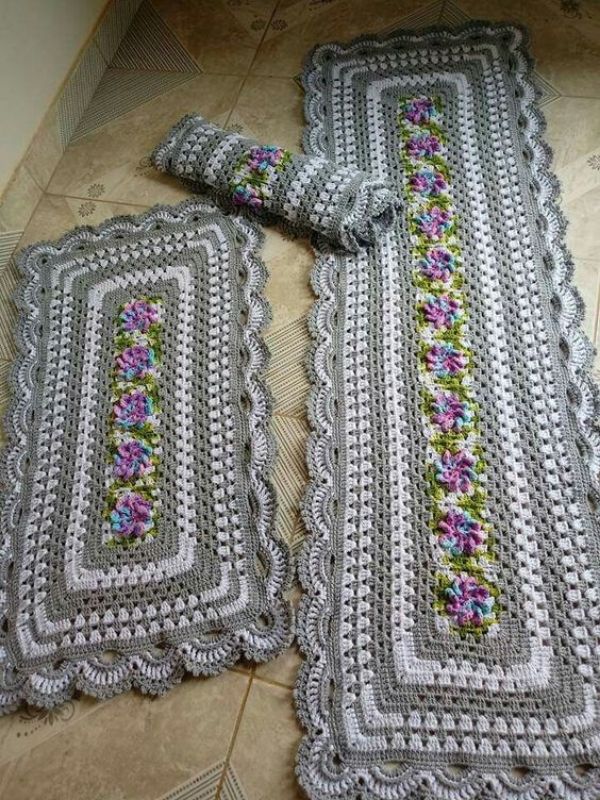 modelo de piso crochê cinza