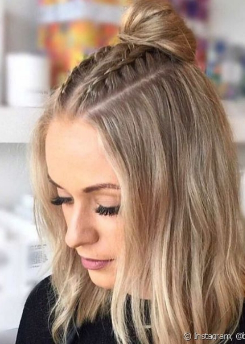 modelos penteados para casamento medio trança superior