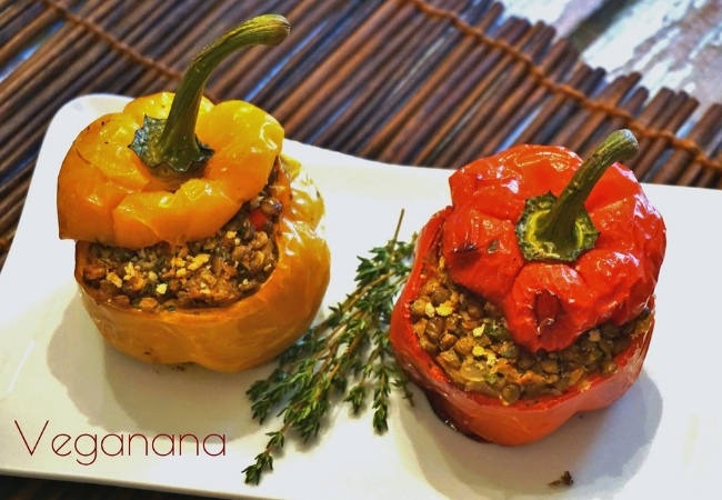 pimentão recheado com lentilha