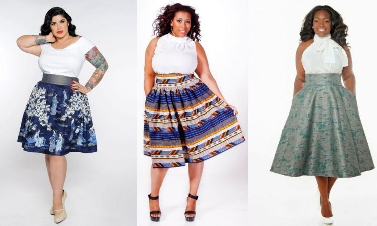 modelo saia plus size godê cinturada