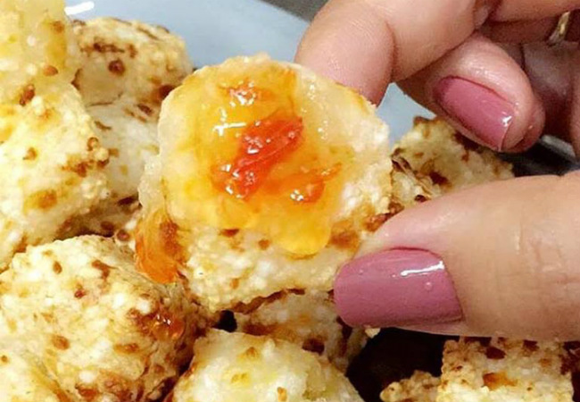 snack saudável dadinho de tapioca assado