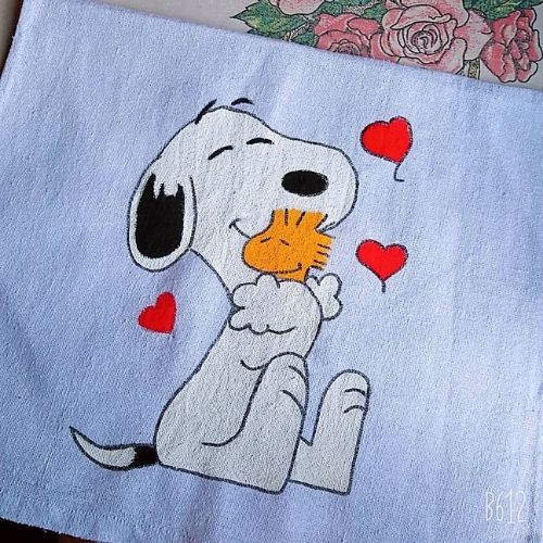 pintura em pano de prato snoopy
