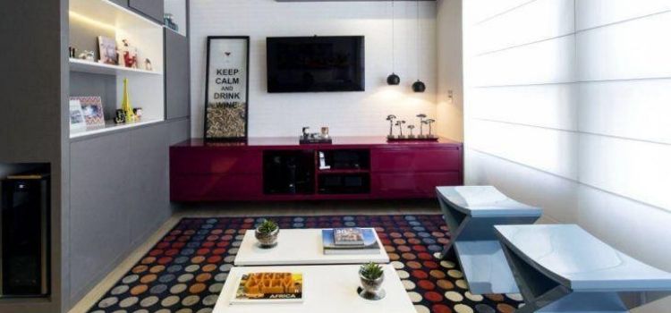 sala com tapete colorido