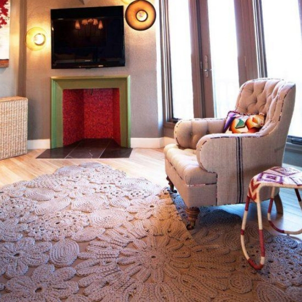 modelo tapete de crochê flor sala