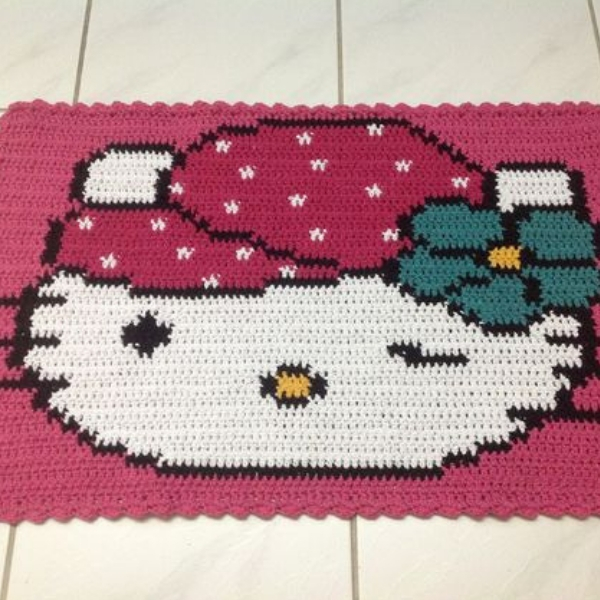 modelo tapete de crochê quadrado hello