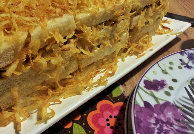 receita de torta de pão com frango desfiado