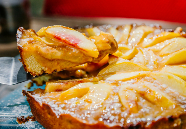 receita de torta de pêssego com doce de leite