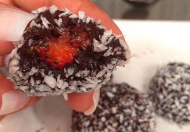 trufas fit morango fresco