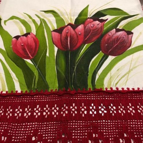 pintura em pano de prato desenho tulipas