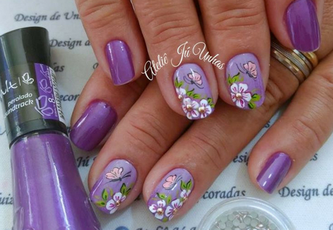 unha decorada roxa lilás cintilante