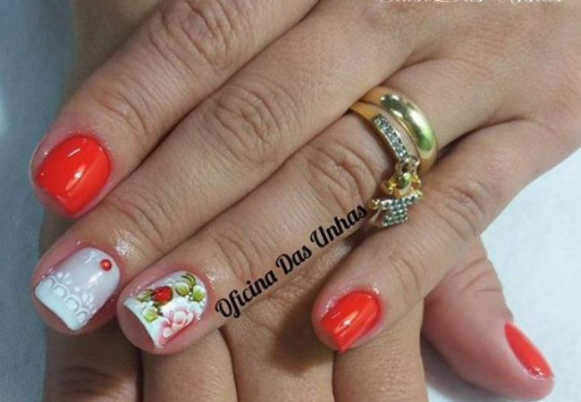 modelo unhas decoradas com renda palito laranja