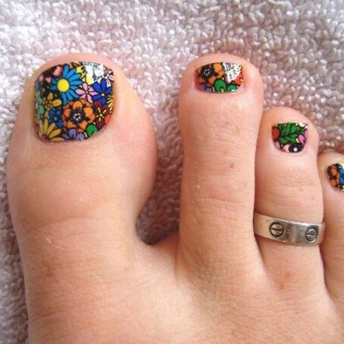 modelo unhas decoradas do pé adesivo floral