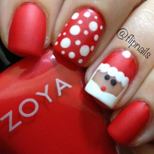 modelo unhas decoradas para o natal vermelho branco bolinhas