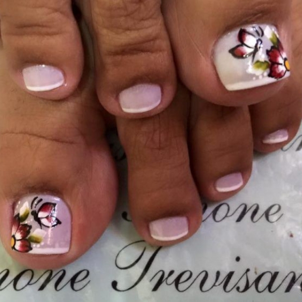ideias de unhas do pé decoradas borboleta