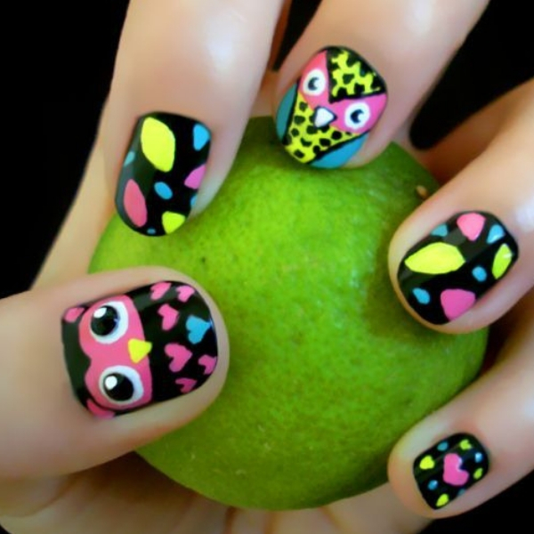 modelo unhas infantis decoradas corujas