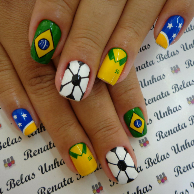 ideia de unhas para copa bandeira bola camisa