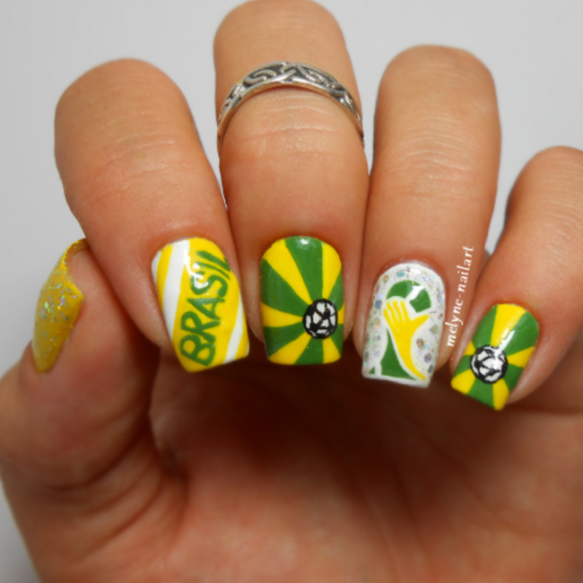 ideia de unhas para copa verde amarelo branco