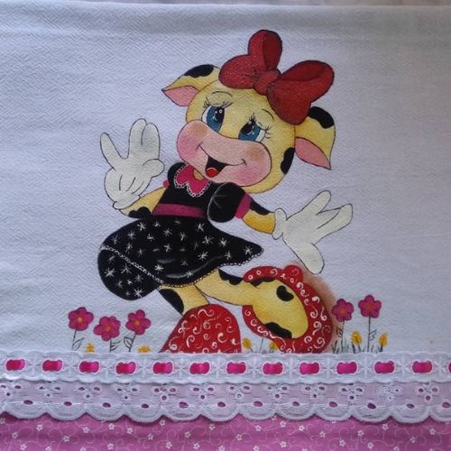 pintura em pano de prato desenho vaquinha