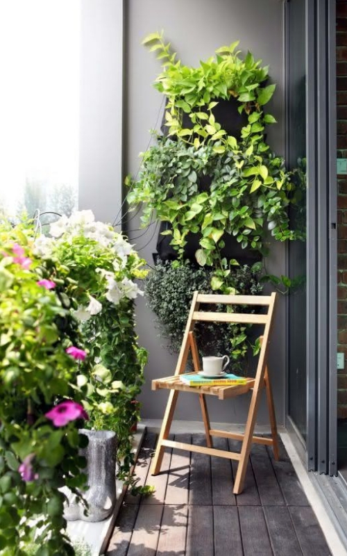 modelo varanda pequena cadeira plantas