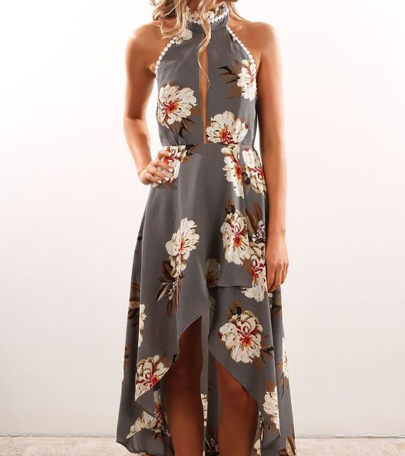 modelo vestido convidada cinza floral decote