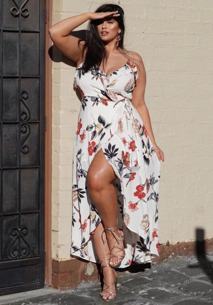 look plus size vestido longo casual